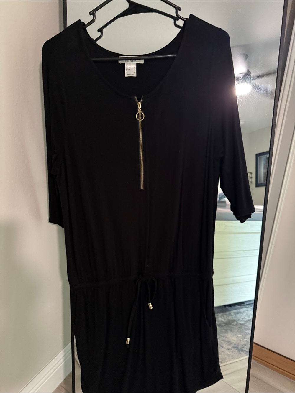 Lascana for Venus Black Zip-Front Drawstring Waist Dress
